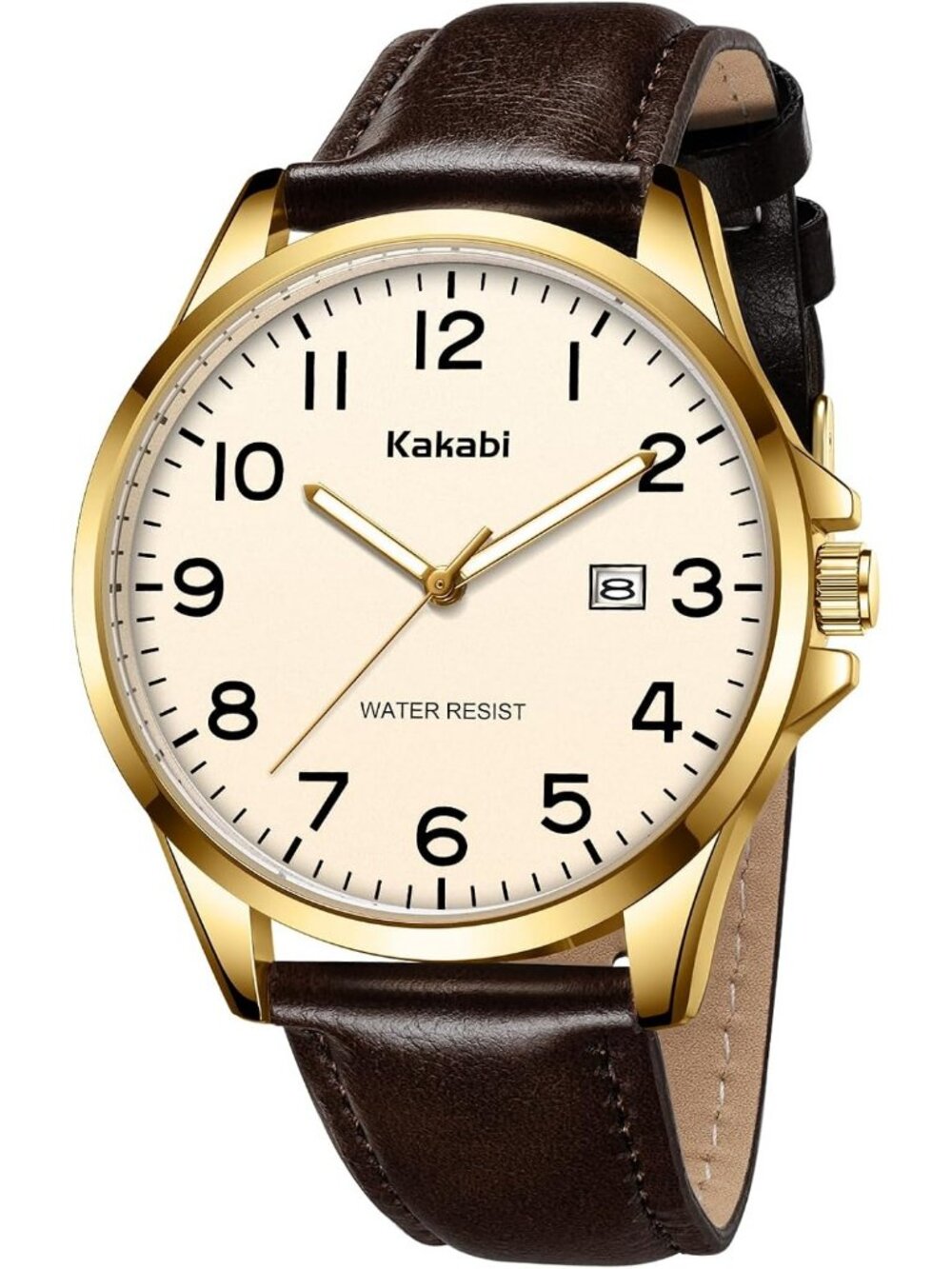 Men's Brown Apricot Waterproof Quartz Analog Date with Leather Strap Wrist Watch